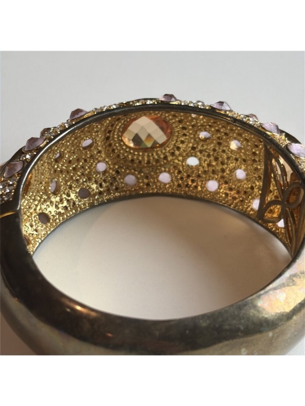 Vintage Noir  Women's Rhinestone Goldtone Cuff Bracelet Statement Unique Glam - Picture 6 of 11